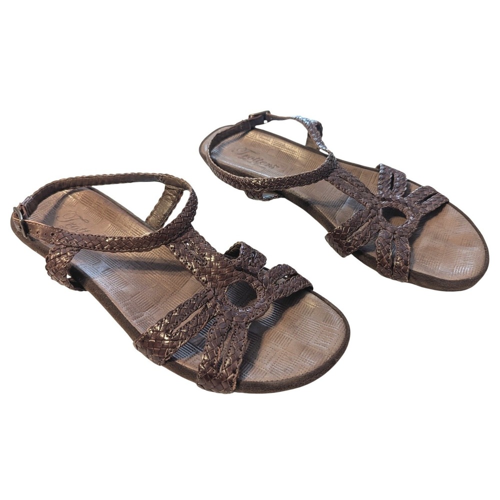 Trotters Dark Brown Woven Leather Slingback Wedge Sandals Womens 9M T9541-218